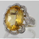 9ct hallmarked Gold Citrine and CZ Ring by QVC size P weight 6.3g