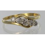 18ct yellow gold five stone diamond ring of crossover design, finger size V, weight 3.5g