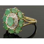 9ct Gold hallmarked Emerald and Diamond Ring size R weight 4.2g