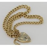 9ct yellow gold solid double graduated chain bracelet with heart padlock clasp and safety chain,