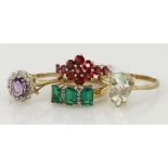 Four 9ct mixed gemstone rings, total weight 9.2g