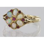 18ct stamped Gold Opal and Ruby set Ring size K weight 2.5g
