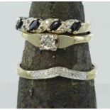 Three 9ct diamond set rings, weight 4.7g