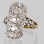 9ct yellow gold diamond set Art Deco style reproduction ring, total diamond weight 0.75ct. Finger