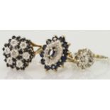 9ct yellow gold large sapphire and diamond cluster ring, finger size P, weight 4.1g. 9ct yellow gold