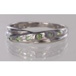 9ct white gold Tsavorite ring size O, weight 1.9g