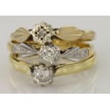 Two 18ct yellow gold diamond solitaire rings and one 9ct diamond solitaire ring, weight 6.1g