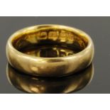 22ct Gold hallmarked Wedding band size M weight 6.6g