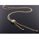 9ct yellow gold bootlace style necklace with sliding adjustment, weight 6.5g