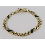 Yellow metal marked 14ct Onyx set Bracelet 17.4g