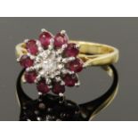 18ct Gold hallmarked Ruby and Diamond Ring size M weight 3.9g