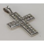 18ct white gold double row cross pendant set with thirty four round brilliant cut diamonds totalling