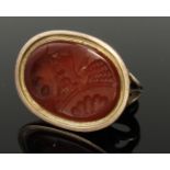 Yellow metal (tests as 9ct Gold) intaglio seal / stamp, circa late 19th to early 20th Century,