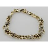 9ct yellow and white gold fancy link bracelet with lobster claw clasp, length 19.5cm, weight 13.6g