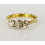 18ct marked three stone Diamond Ring size N weight 3.1g
