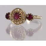 9ct yellow gold ruby and diamond ring, finger size L, weight 2.2g