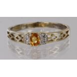 9ct gold, golden Sapphire & Diamond ring, size N, weight 1.5g