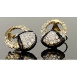 18ct yellow gold circular graduated diamond set earrings, with triangular domed diamond set panel