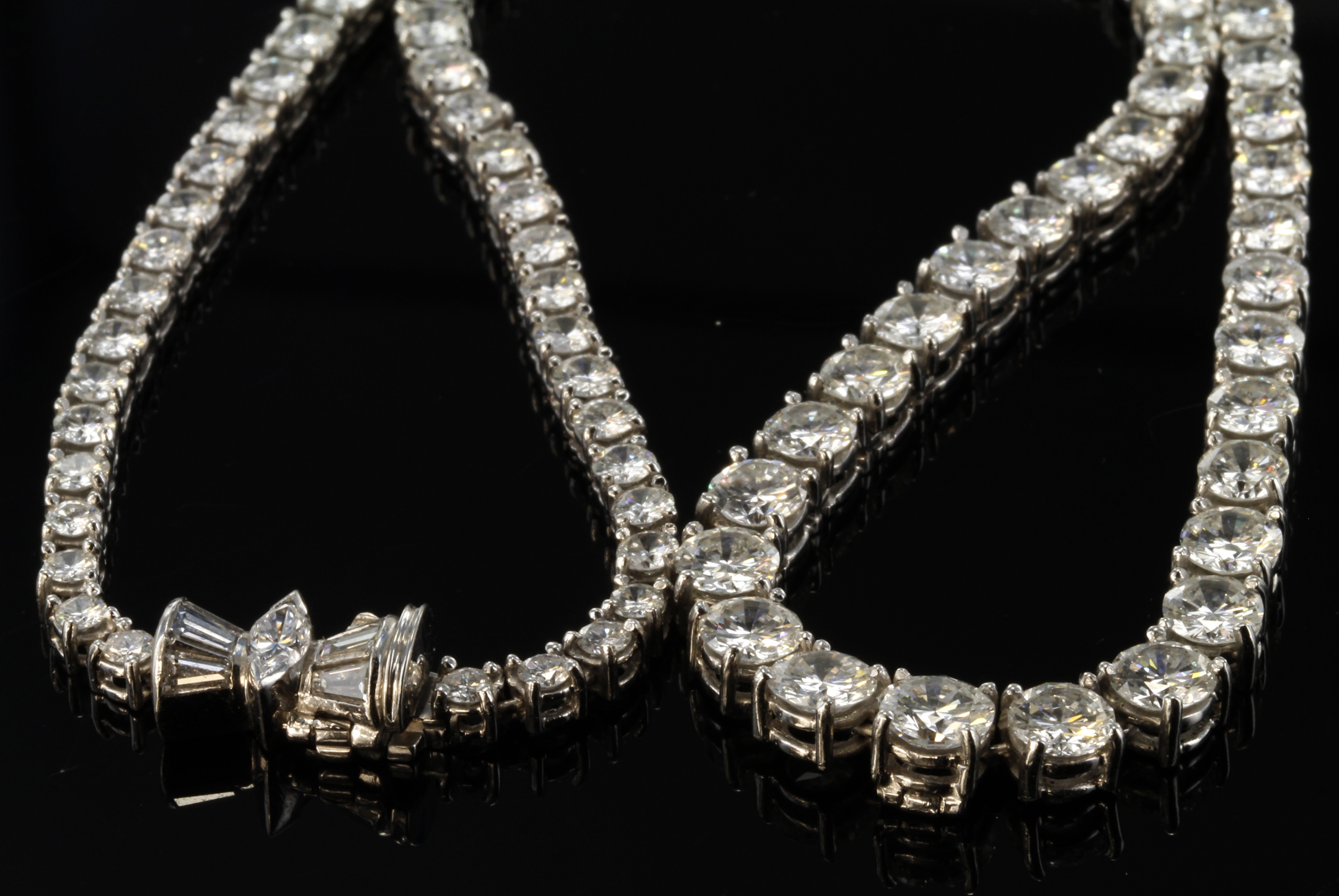 18ct white gold graduated diamond tennis style necklace consisting of eighty nine round brilliant - Image 2 of 6