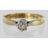 18ct yellow gold ring set with single diamond of approx. 0.15ct, finger size L, weight 3.0g