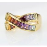 Yellow metal (tests as 18ct and stamped 750) multi colour stone style Ring size T weight 9.3g