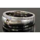 9ct white gold band ring set with single round diamond weighing approx 0.05ct, finger size R, weight