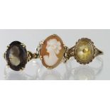 Mixed lot of 9ct hallmarked and stamped stone set Rings weight 8.3 (3)