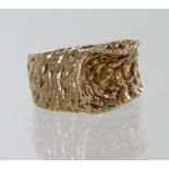 9ct yellow gold textured abstract band ring, finger size H, weight 7.7g