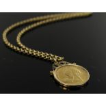 1894 Gold Half Sovereign in a 9ct mount with a 24 inch 9ct Gold Belcher Chain weight 14.4g