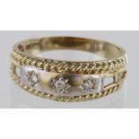 9ct hallmarked Gold three stone Diamond Ring size U weight 3.6g