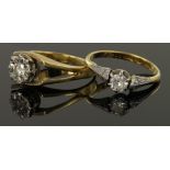 Two 18ct marked Gold Diamond set Rings, weight 5.6g
