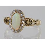 18ct hallmarked Gold Opal and old cut Diamond Ring size O weight 3.3g