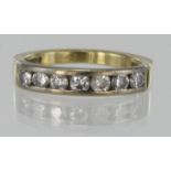 18ct yellow gold half eternity channel set diamond ring, finger size I, weight 3.4g