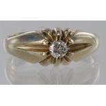 9ct yellow gold gypsy ring set with single diamond of approx. 0.25ct, finger size U, weight 5.0g