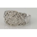 9ct white gold domed diamond set fancy band ring, finger size L, weight 5.5g