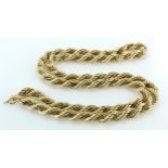 Yellow metal (tests at approx 14ct) rope necklace, approx 64cm, weight 46.2g