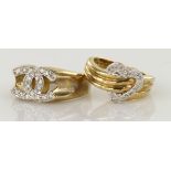 9ct yellow gold cz set double C ring, finger size R, weight 6.2g. 9ct yellow gold cz set heart