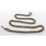 White metal (tests as 80% silver) muff chain, approx 150cm in length, weight 99.5g