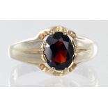 9ct yellow gold gypsy set ring with garnet, finger size U, weight 4.0g