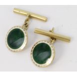 18ct green enamel cufflinks with chain fittings, weight 8.6g