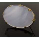 9ct large oval brooch set with milky agate, weight 12.9g