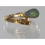 14ct yellow gold opal and diamond ring, finger size K, weight 1.8g