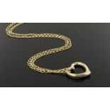 9ct open heart pendant and curb chain, weight 3.0g