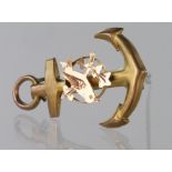 9ct yellow gold anchor brooch with rose gold dove, weight 1.1g