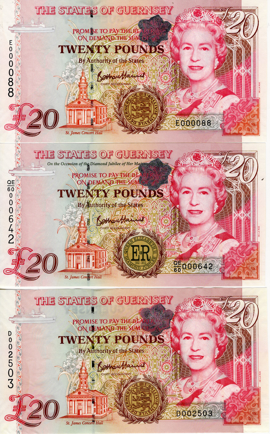 Guernsey (8) a small collection of Uncirculated notes, 20 Pounds (3) signed Bethan Haines issued - Image 2 of 7