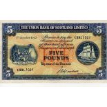 Scotland, Union Bank 5 Pounds dated 1st October 1953, signed Morrison, serial C 991/027 (PMS