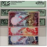 Western Samoa (3), 10 Tala, 5 Tala & 2 Tala issued 1980 a set of 3 SPECIMEN notes in PCGS holders,