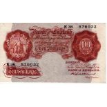 Catterns 10 Shillings issued 1930, LAST SERIES serial K36 876032 (B223, Pick362b) VF to good VF