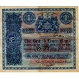 Scotland, British Linen Bank 1 Pound dated 10th May 1915, very early date of issue 'square' note,