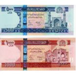 Afghanistan (2), 1000 Afghanis & 500 Afghanis issued (Law SH1387) 2008, (TBB B363a & B364a,